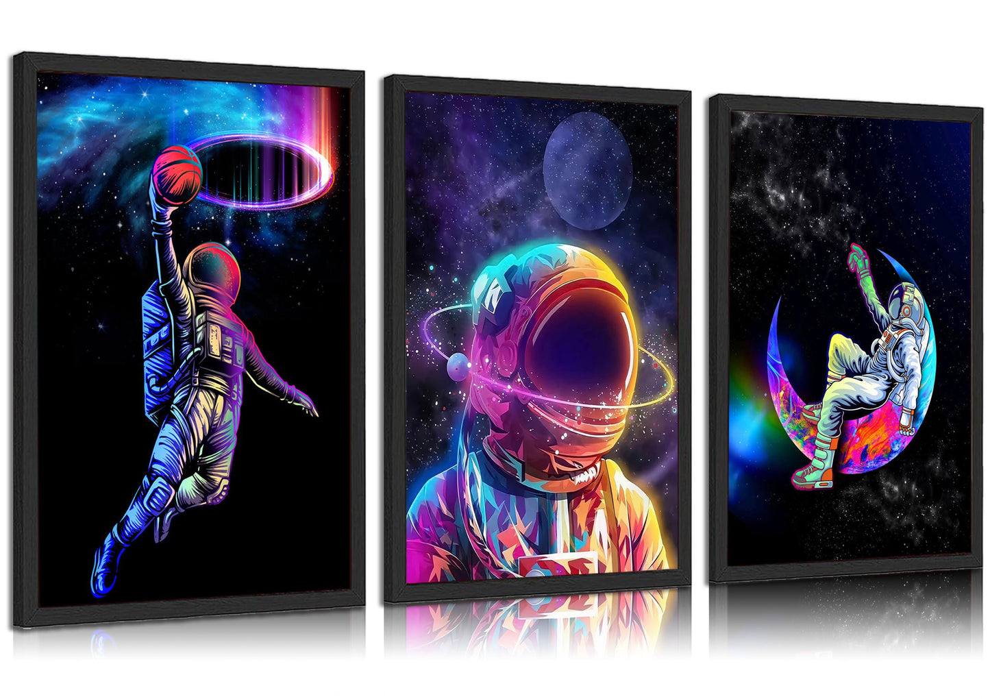 3pcs Cool Astronaut Canvas Wall Art Funny Whimsical Spaceman Basketball Posters Prints Paintings Universe Space Boy Wall Decor Pictures for Teen Boys Room Living Room Bedroom Decoration Unframed