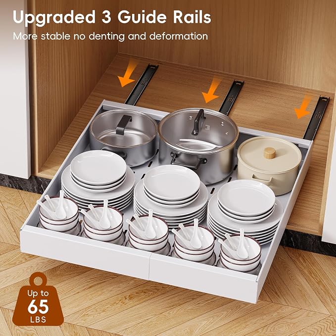 OneDream 2 Pack Pull Out Cabinet Organizer, 21" Deep Slide Out Drawers for Kitchen Cabinets, No Drill Adhesive Pull Out Drawers for Cabinets, Roll Out Shelves Adjustable Width 12.05"-20.4"