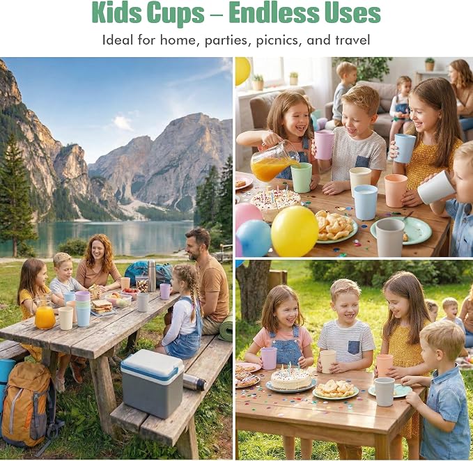 MASTERCOOK 6 Pcs. Small Reusable Cups –8 oz Unbreakable Drinking Glasses -Toddler Cups for Water, Juice, Milk–BPA Free Stackable Tumblers Plastic Cup set for Kitchen, Picnics, Parties- Kid-Friendly