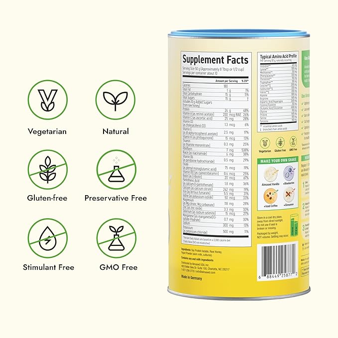 Almased Protein Powder for Weight Loss Kit for Men & Women, Natural Meal Replacement Shake for Weight Loss, Supplement, 24 Grams of Protein Per Serving (Almond Vanilla Flavor, 3 Cans @ 17.6 oz ea + Scoop)