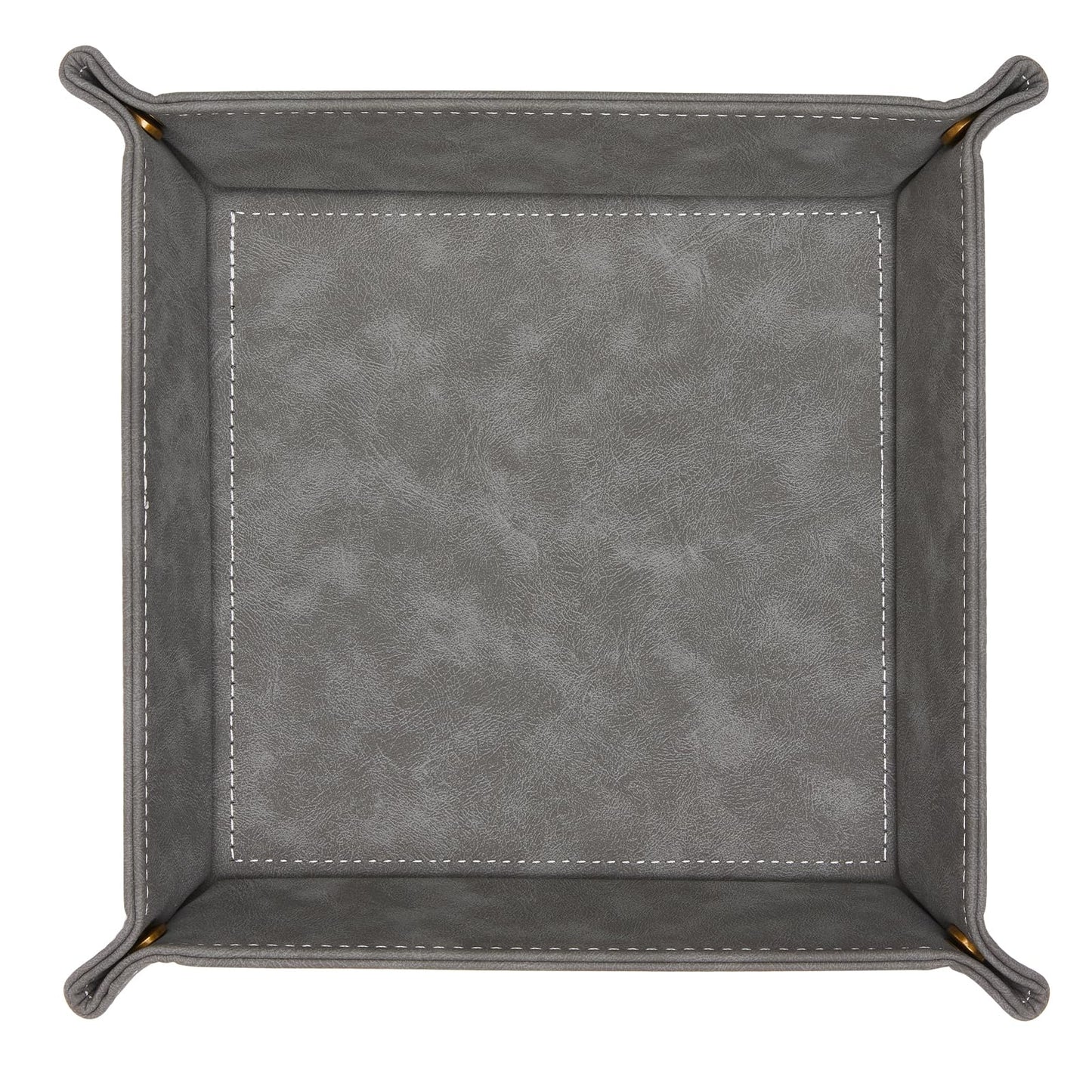CoBak Leather Valet Tray for Men, Premium PU Leather Catch-All Tray for Entryway Table Key, Phone, Wallet, Coins & Jewelry, Bedside Nightstand Desk-top Catchall (Gray)