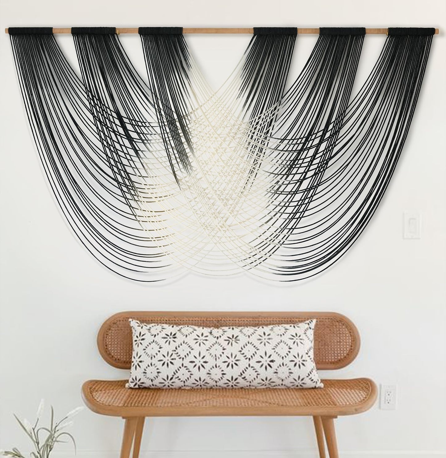 Jakalin Macrame Wall Hanging Black And White Dip Dyed Large Fiber Wall Art Macrame Wall Decor Boho Bedroom Living Room Wall Decor,59" W x 33" L