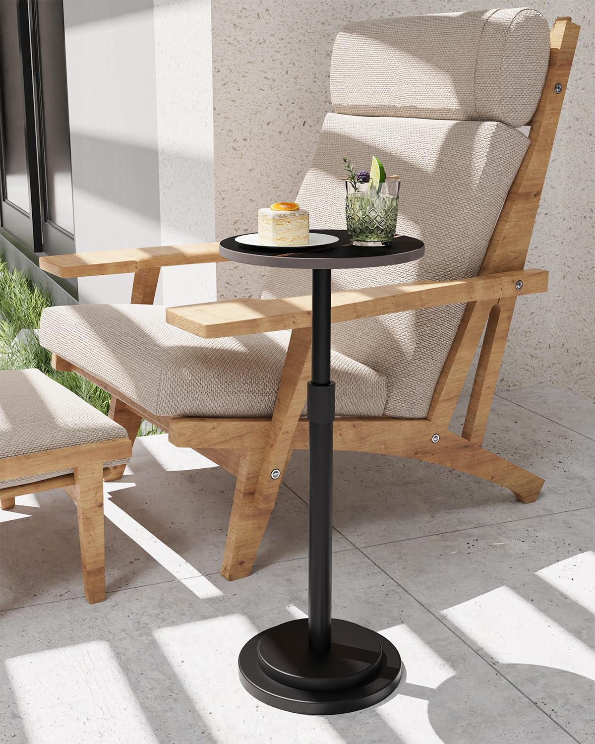 GUOHNHE Height Adjustable Drink Table, Vintage Round Indoor Metal Plant Stand, for Small Spaces, Living Room, Bedroom, Cocktail, 1 Pack, Black, GBZ001CB-1