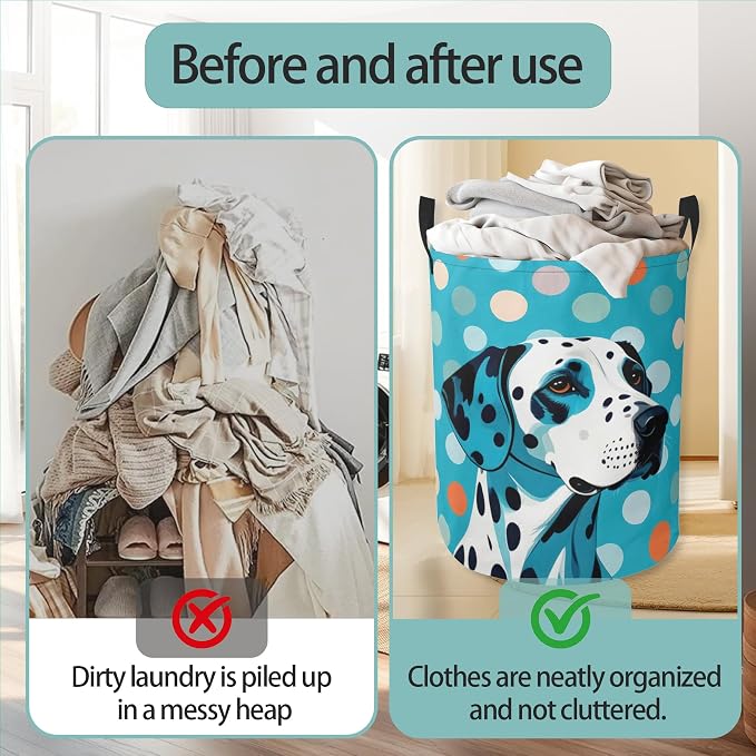 Dalmatian Dog Laundry Basket With Handles Tote Bag Oxford Cloth Funny Laundry Hamper Clothes Storage Bucket Toy Organizer 16" X 20.8"For Bathroom/Laundry/Bedroom