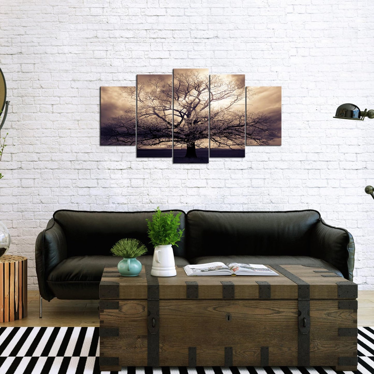 sechars - 5 Piece Large Canvas Wall Art Sepia Tree of Life Picture Photo Art Print on Canvas Mysterious Fantasy Forest Artwork for Home Office Living Room Decor Gallery Wrap Ready to Hang