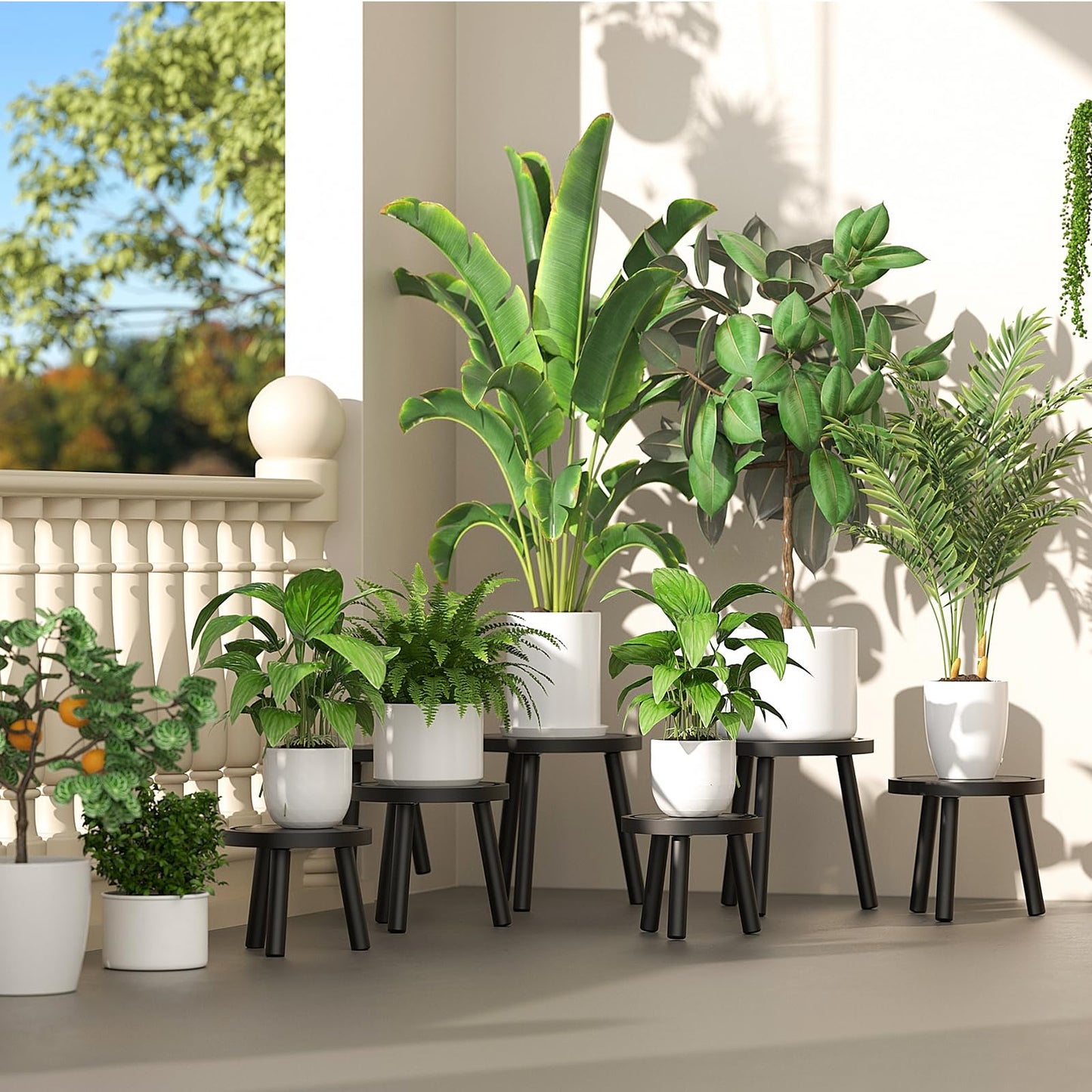 Vecxoty 3-Pack Wood Plant Stands Indoor, Single Plant Stand for 6-12 Inch Pots, Mid-Century Modern Plant Stool, Tall Plant Stand for Large Plants for Living Room, Balcony, Office (Black)