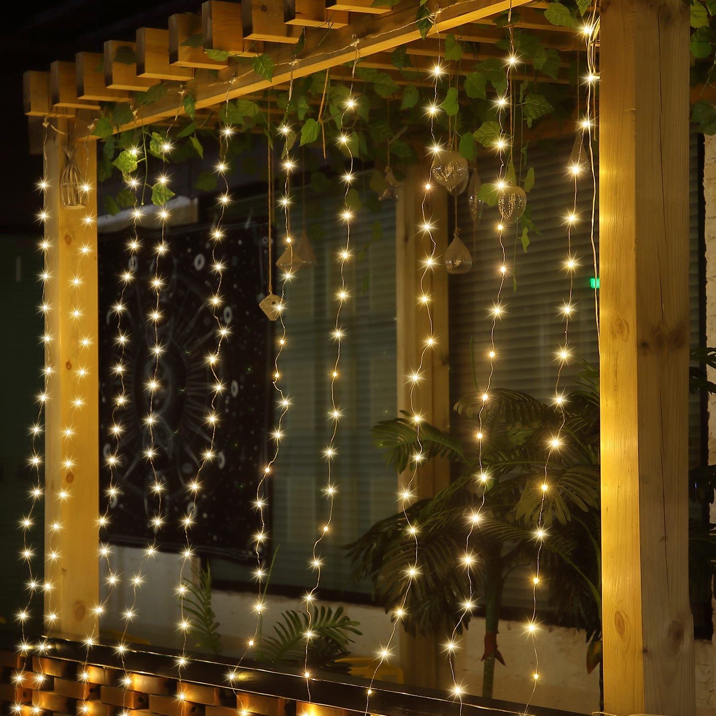 Meonum 1 Pack 195LED Curtain Tapestry Backdrop String Lights, Each 13 Strings 6.6 x 5 ft Tapestry Fairy String Light, 8 Modes Window Wall Hanging Light Strings for Bedroom Christmas Curtain Decor