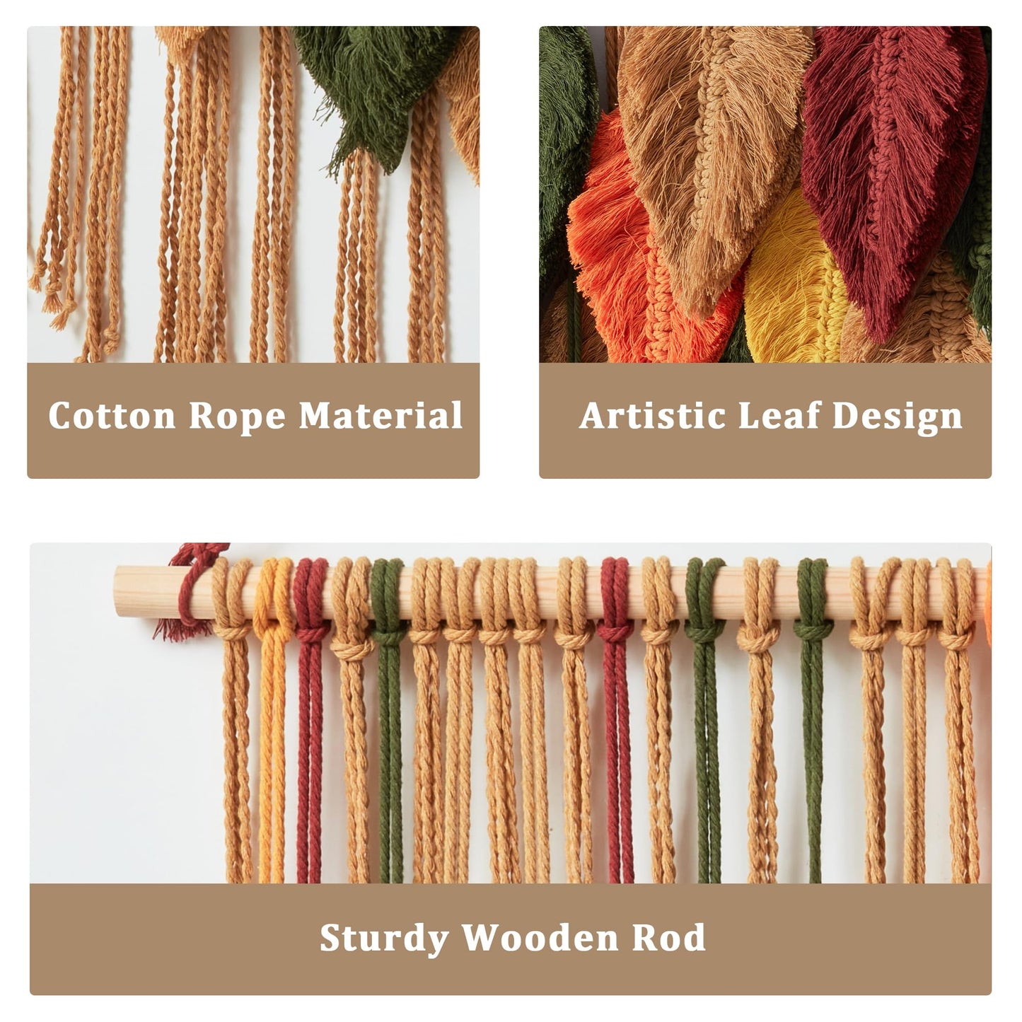 Macrame Leaf Wall Hanging Boho Wall Tapestry Handmade Woven Wall Decor Crochet Wall Art for Home Office Apartment (23.6" W x 31.5" L)
