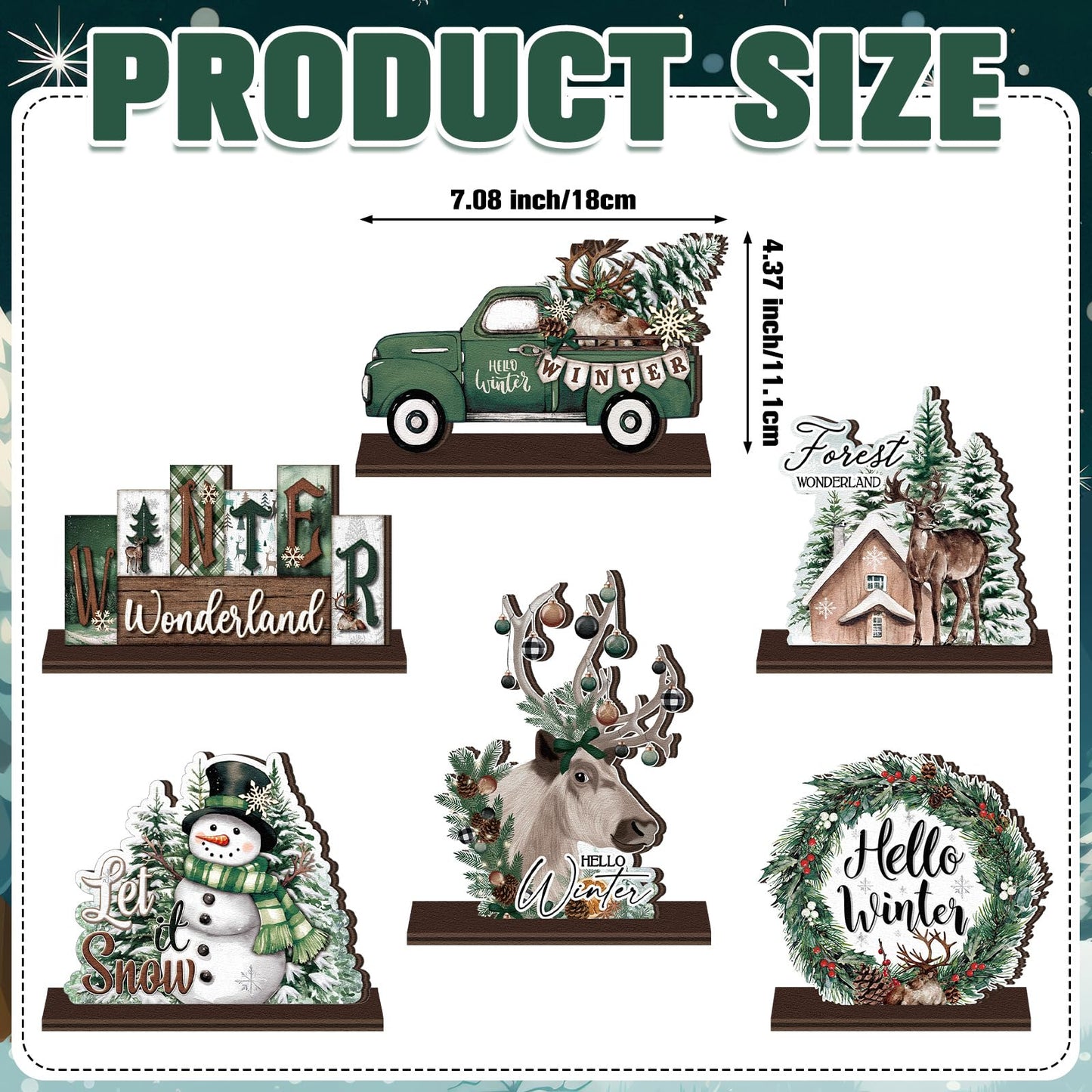 Yuntau 6 Pcs Winter Wonderland Wooden Table Decorations Christmas Wood Tabletop Sign Centerpiece Rustic Decorations for Office Farmhouse Home Decor