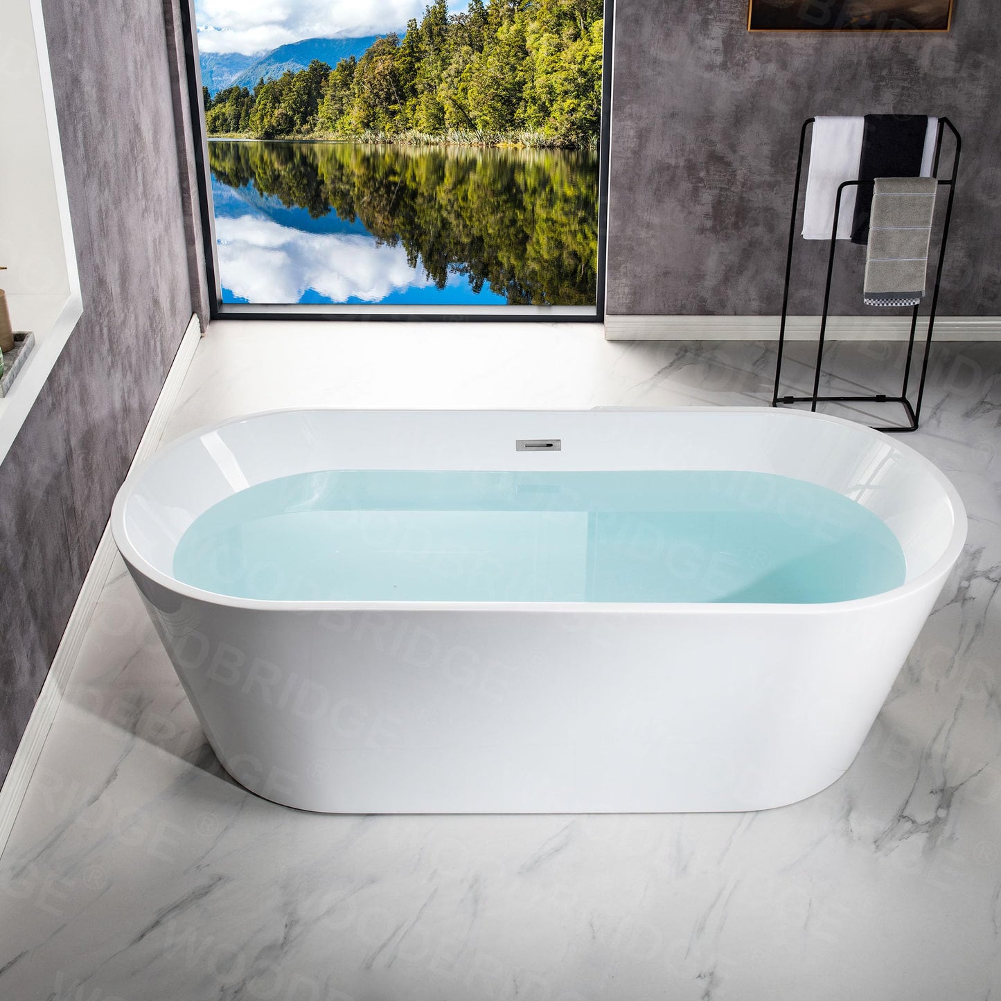 WOODBRIDGE 71" Acrylic Freestanding Bathtub Contemporary Soaking White Tub with Chrome Overflow and Drain,B1701-C