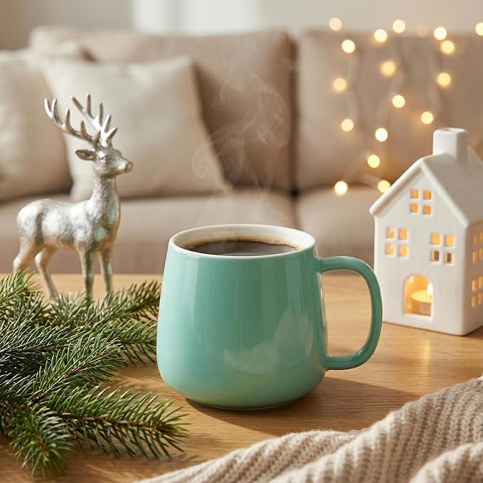 Teocera Coffee Mugs Set of 4-12oz Chip-Resistant Ceramic Cups with Ergonomic Handle | Dishwasher & Microwave Safe Mint Green Mugs | Keeps Beverage Hot, Perfect for Family Kitchen & Holiday Gifts