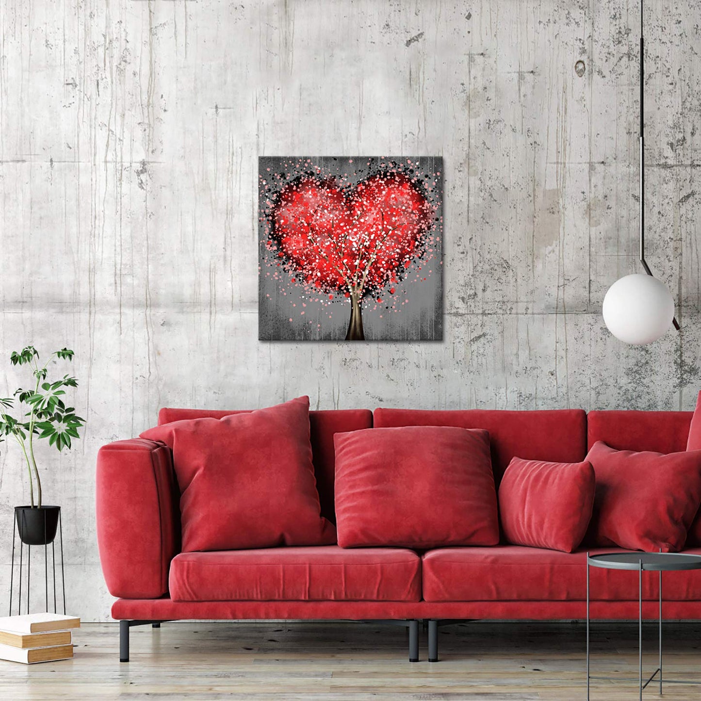 Artsbay Tree of Life Wall Art Red Love Canvas Painting Home Decor Natural Landscape Picturesfor Living Room Bedroom Kitchen Easy Hanging 20" x 20"