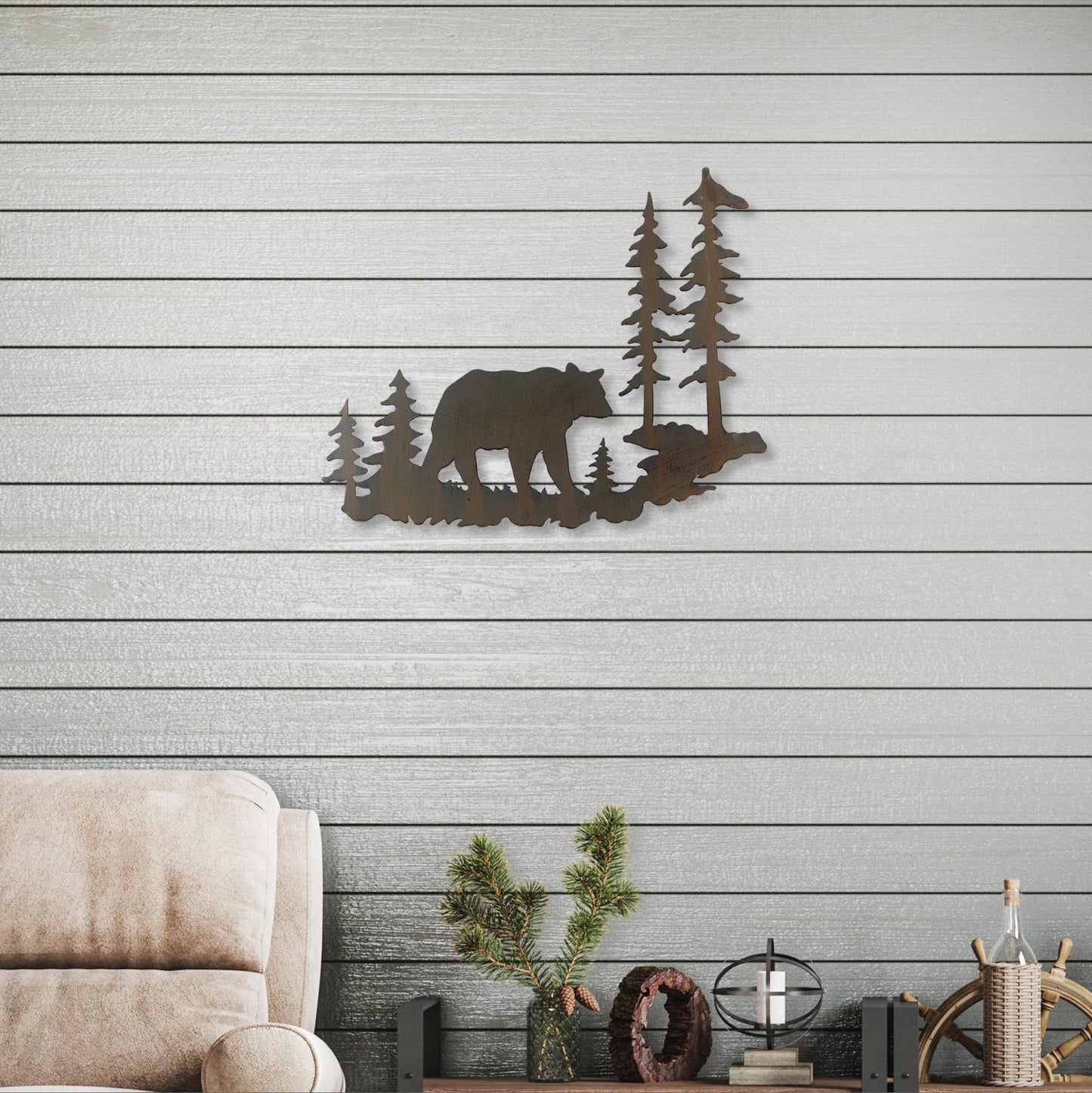 Young's Inc. Laser Cut Metal Bear – 20” x 16” - Bear Decorations for Home - Cabin Decor
