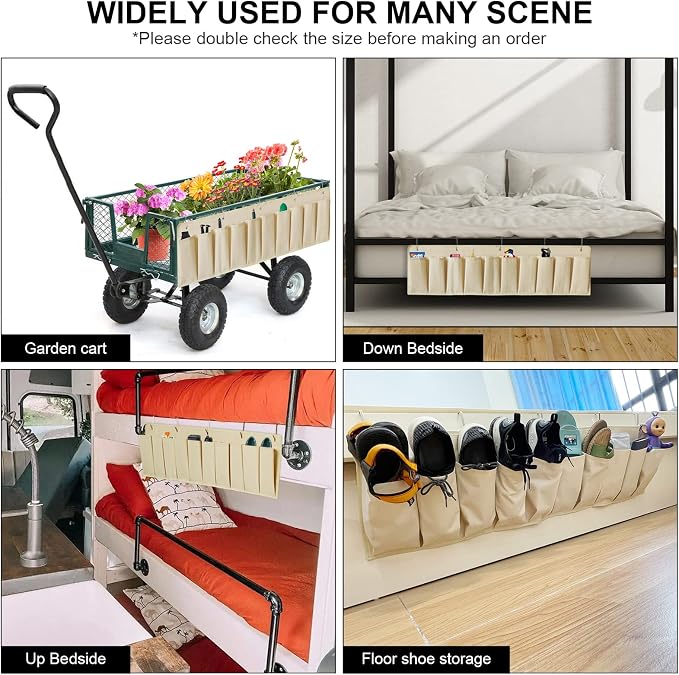 RVZONE RV Shoe Pockets 10 Pockets Heavy Hanging Bedside Storage Organizer with Sturdy Hooks Storage Pockets Hangs on bed for Shoes Toys and Tool Accessories