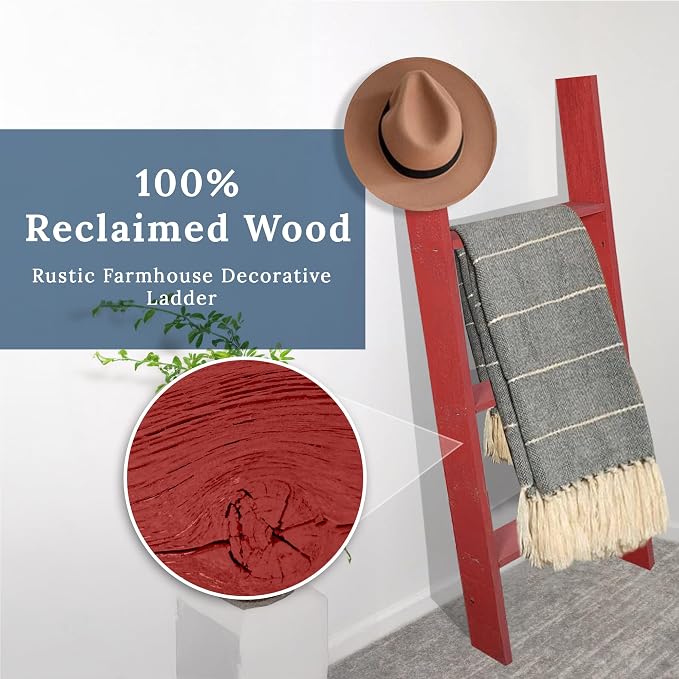 BARNWOODUSA Throw Blanket Ladder – Fully Assembled Reclaimed Wood – Rustic Decorative Ladder for Towels, Quilts, & More – Perfect Farmhouse Decor for Bathroom, Porch, or Living Room,3ft.
