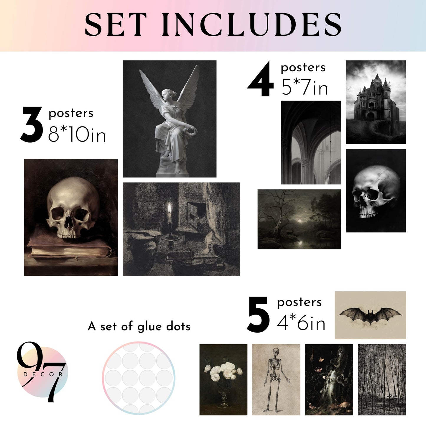 97 Decor Dark Gothic Home Decor Aesthetic - Halloween Gothic Wall Decor, Moody Wall Art Pictures, Creepy Skull Goth Posters Gallery Wall Prints For Home Dorm Bedroom Decorations (Unframed)