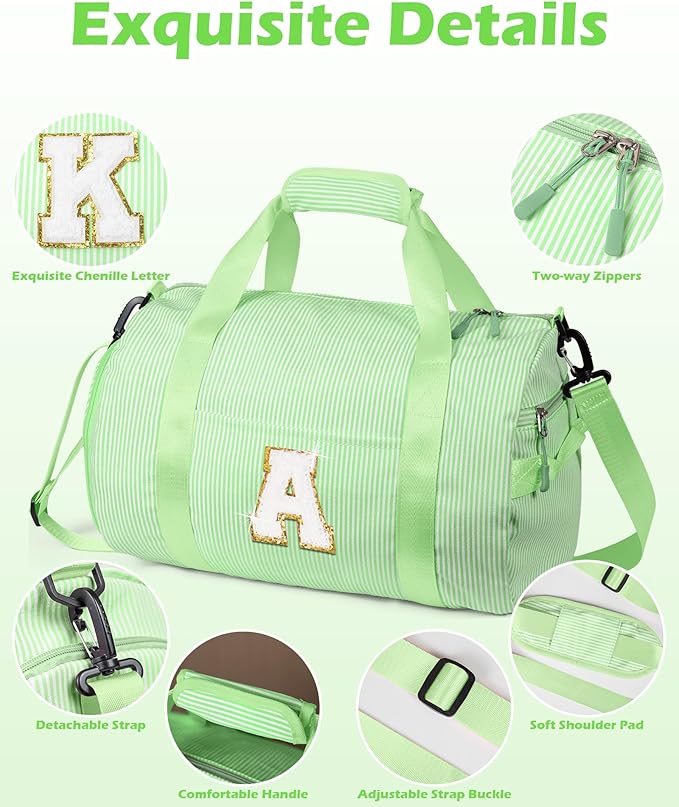Preppy Things for Girls, Girl Gym Bag, Kids Monogram Overnight Duffel Bags with Shoe Compartment, Personalized Travel Bag with Makeup Pouch, Easter Gift Idea for Daughter (Letter E)
