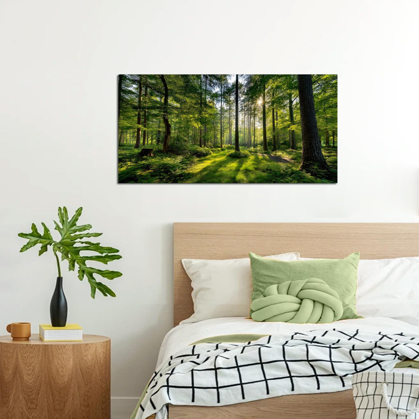 Tarfupth Large Forest Wall Art for Living Room Green Woodland Landscape with Sunlight Modern Nature Wall Decor for Bedroom Office Home Decor 20"x40"