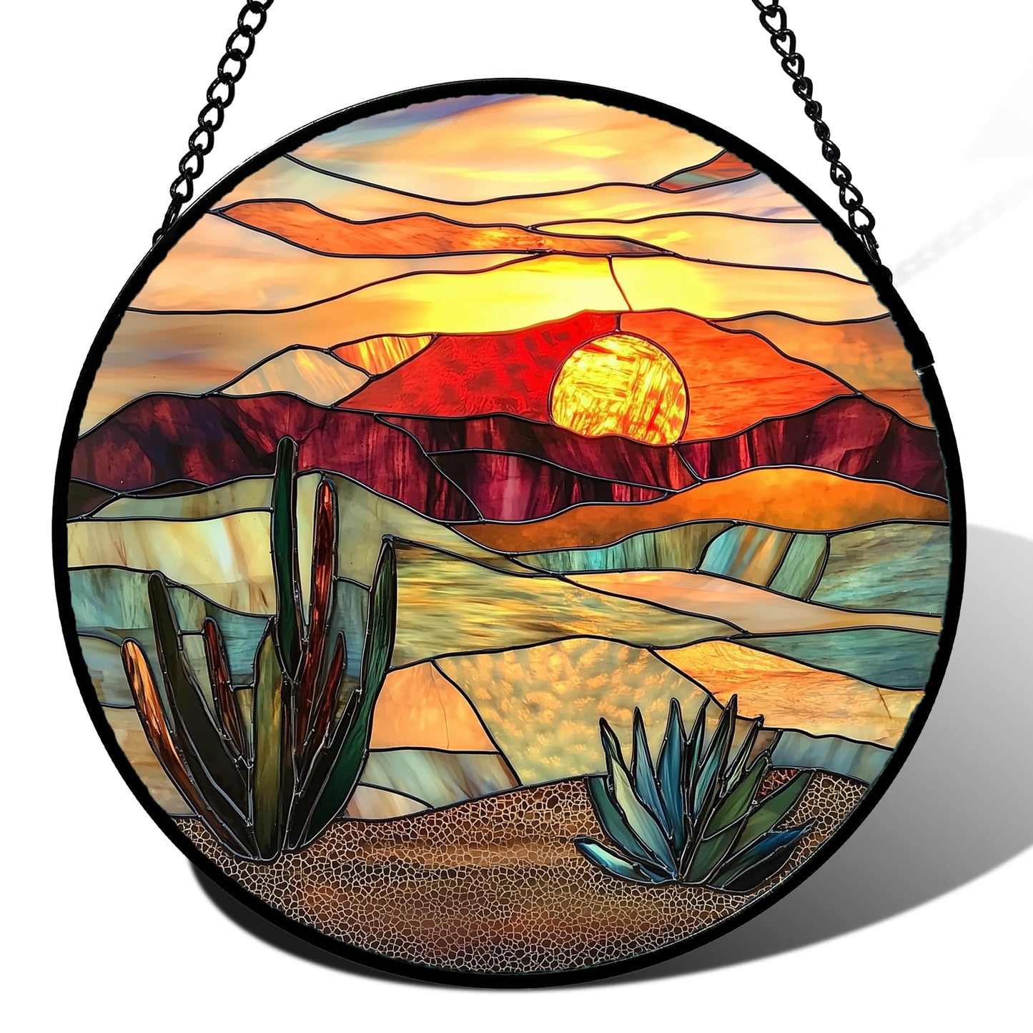 DASTOLL Stained Glass Window Hanging, Desert Scenery Lake Suncatcher for Doors Window Home Tan Tree Sun Catchers Decoration Mother's Day Birthday Gifts for Women, Men, and Mom 6.3 in