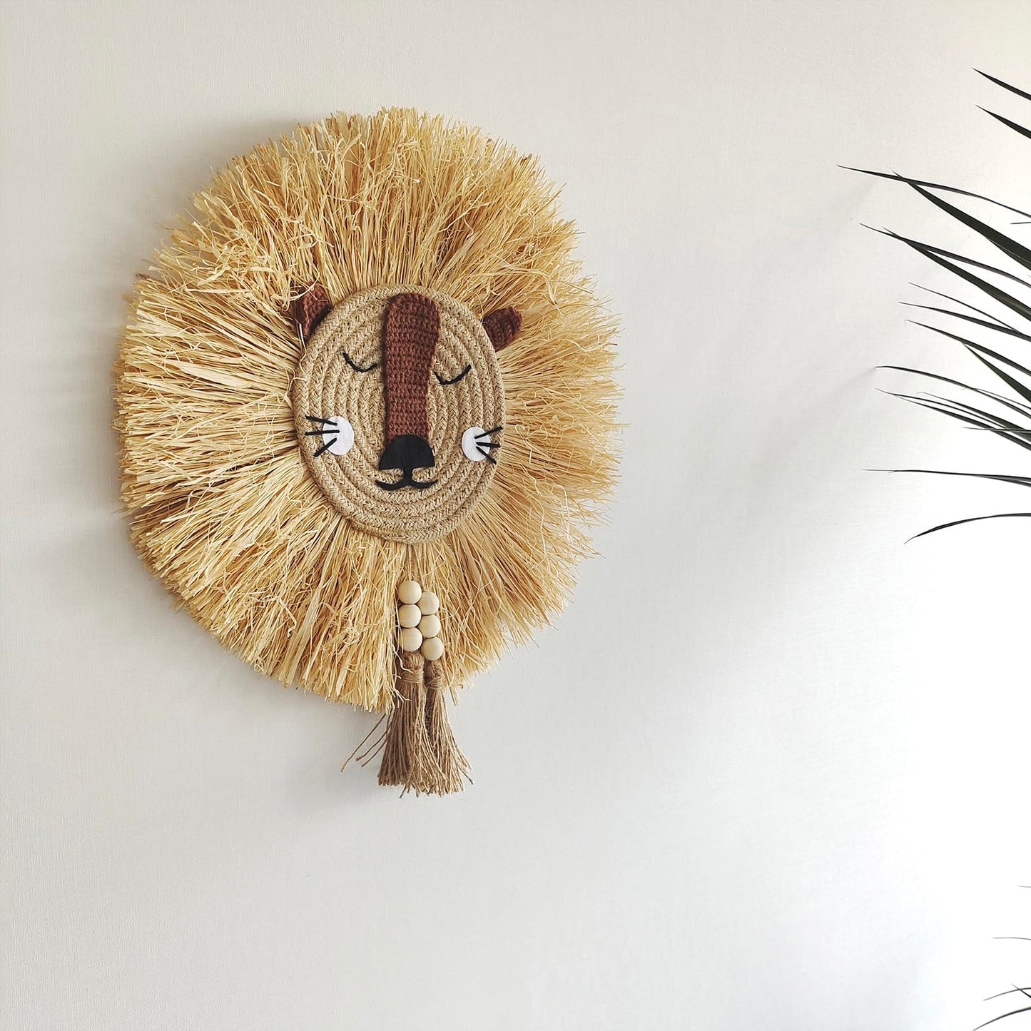 YarnieJiajia Boho Handmade Lion Head Nursery Wall Decor Safari Jungle Theme Wall Hanging Art For Baby Girl Boy Bedroom