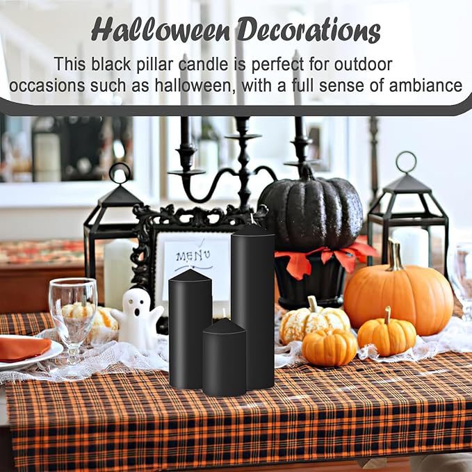36 Pcs Black Pillar Candles Bulk Set，Hurricane Candlesï¼? Different Lengths (6 Each)，Dripless Unscented Smokeless，Gives You a Better Atmosphere When Organizing Wedding or Event Party.