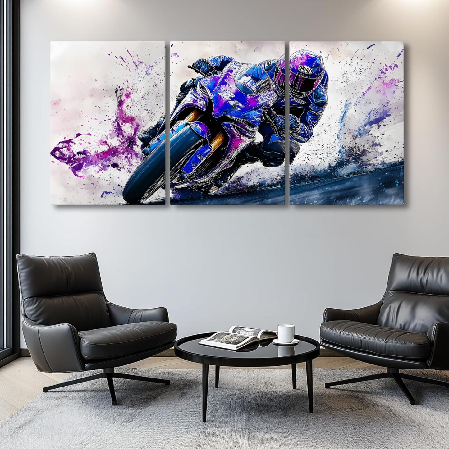 Wivsev Motorcycle Canvas Wall Art,3 Piece Motorcycle Graffiti Wall Art,Modern Cool Racing Poster for Living Room,Bedroom (12" x 18" x 3 pcs)