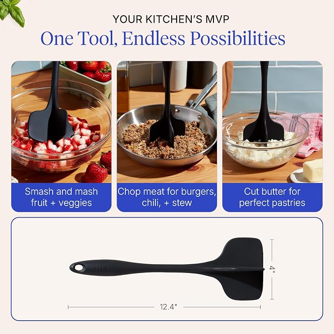 GIR: Get It Right Premium Silicone Quad Meat Chopper with 4 Blade Design - Kitchen Tools Meat Smasher for Ground beef, Potato Mash and Hamburger - Ultimate - 12 IN, Black