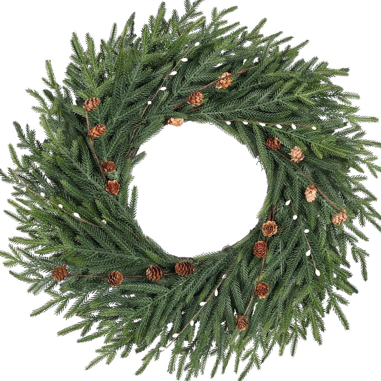 Artgar 26 Inch Pine Wreath - Christmas Wreaths for Front Door - Real Touch Pine Wreath with Pinecones Berries - Large Artificial Green Wreaths for Home Wall Window Porch Farmhouse Outdoor Xmas Decor