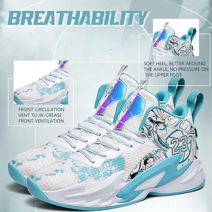 Men's Basketball Shoes Breathable Anti Slip Fashionable Graffiti Training Shoes Outdoor Shoes