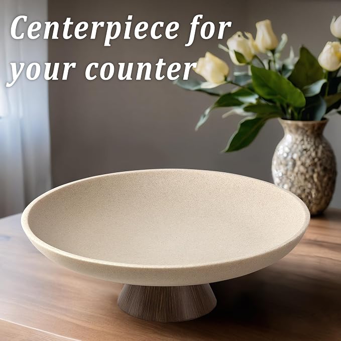 LIN CHUAN Large Decorative Bowl, Modern Resin Pedestal Bowl for Home Decor, Stylish Fruit Bowl for Kitchen Counter, Chic Key Holder for Entry Table, Brown