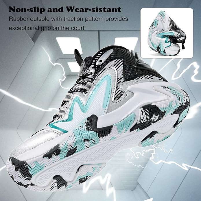 JMFCHI Kids Basketball Shoes High-top Sports Shoes Sneakers Durable Lace-up Non-Slip Running Shoes Secure for Little Kids Big Kids and Boys Girls