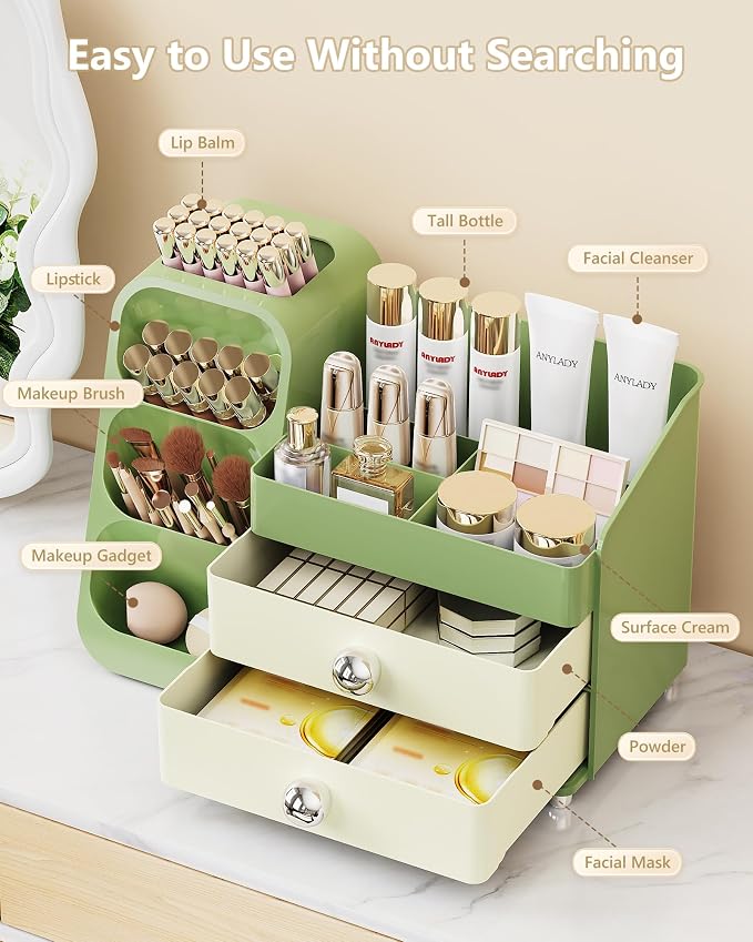 Anylady Large Capacity Makeup Organizer Countertop with Makeup Brush Holder for Vanity, Thickened Material, Bathroom Countertop Organizer Skin Care Perfumes Storage, Teen Girl Gifts for 13-25 Year