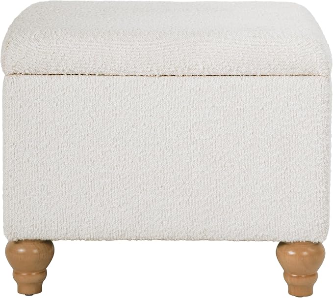 Spatial Order Home Decor | Upholstered MediumRectangular Storage Ottoman | Hinged Lid Ottoman with Storage for Living Room & Bedroom, Cream Boucle