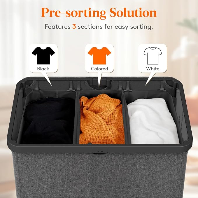 Lifewit 165L Large Laundry Basket with Lid, Laundry Hamper with Plastic Handles and Removable Bag, Foldable Tall Dirty Clothes Hampers for Laundry for Laundry Room, Bedroom, Bathroom, Dorm, Dark Gray