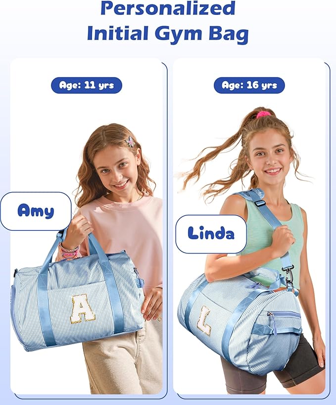 Birthday Gifts for 6 7 8 9 10 11 12 Year Old Girls,Girl Gym Bag, Kids Initial Overnight Duffel Bags with Shoe Compartment, Personalized Travel Bag with Makeup Pouch, Party Favors(Letter B)