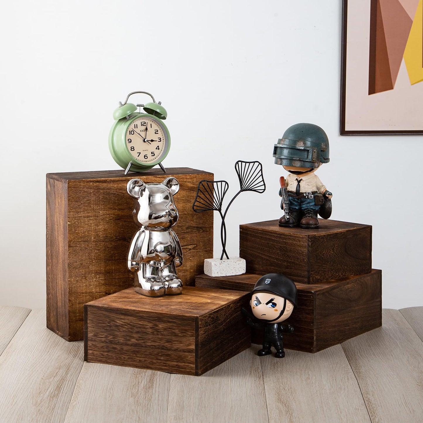 VDEHOM Vintage Brown Square Wooden Cake Stands For Display,Set Of 4 Wood Cupcake Stands Risers, 12 Inches Rustic Wood Crates For Wedding Cake Display, (Vintage Brown)