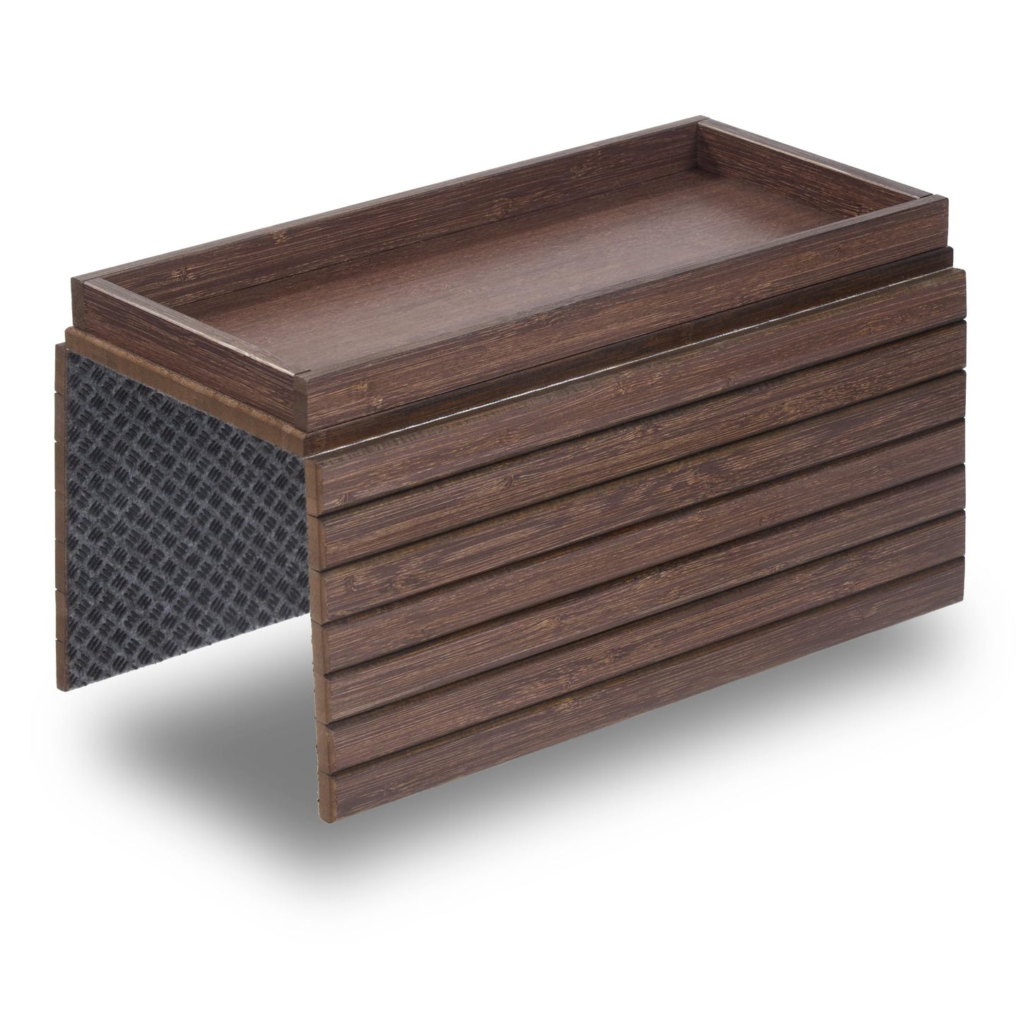 DETOR Couch Arm Tray with Spacious 12.4" x 5.4" Storage Box, Walnut Bamboo Finish, Enhanced Non-Slip Felt Bottom, Sturdy Bamboo Slats, Fits Armrests 6" and Wider