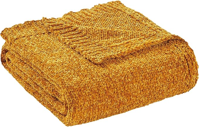 BOURINA Chenille Throw Blanket for Couch Sofa Chair Bed Home Decoration, Soft Warm Cozy Blanket for All Season（50" x 60", Yellow）