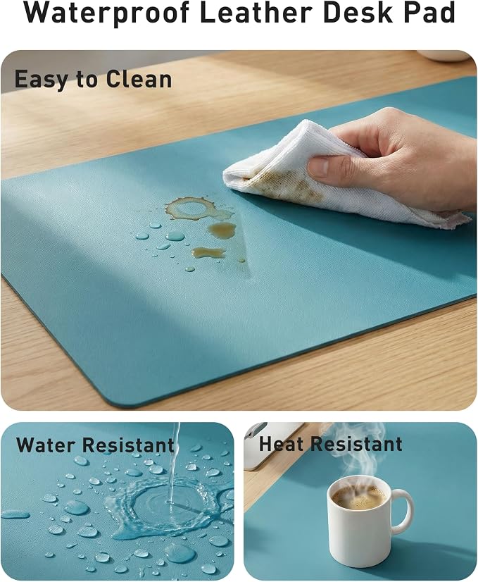 Aothia Faux Leather Desk Mat - Large Mouse Pad, Non-Slip PU Leather Blotter, Waterproof Writing Surface for Office and Home (Turquoise, 40" x 24")