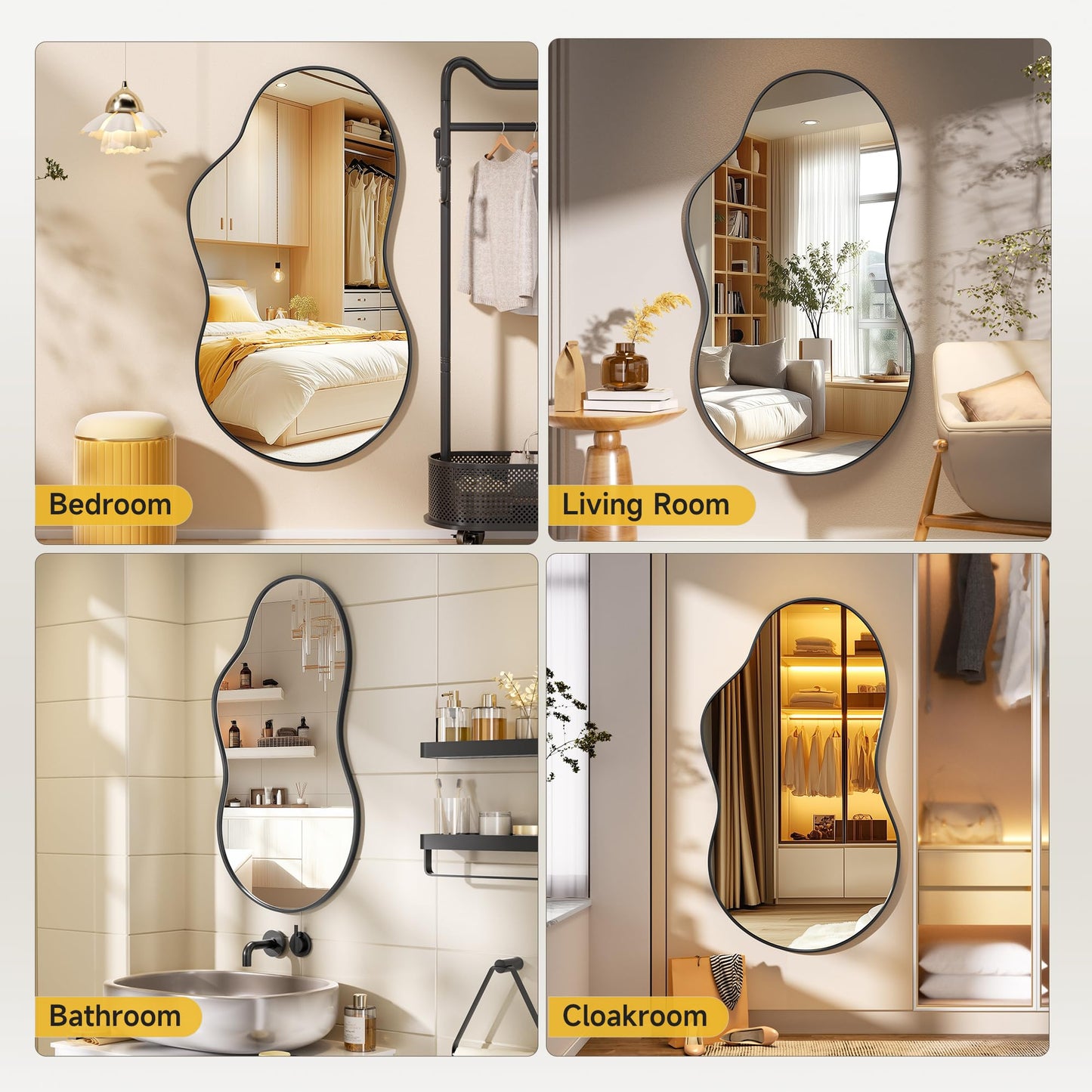 Hasipu Irregular Wall Mirror - 35"x24" Asymmetrical Mirror, Modern Decorative Mirrors for Living Room, Entryway, Hallway, Bathroom, Bedroom,Wall Mounted Home Decor (Black)