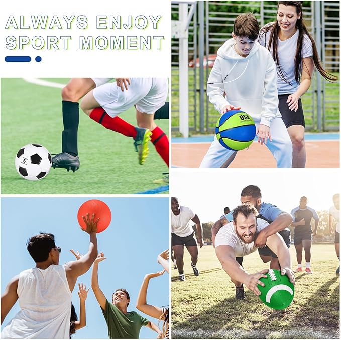 Lenwen 4 Pcs Sports Balls Set, Include Official Size Basketball Soccer Football Playground Ball Pump Equipment Bag for Teen Adult Gift Operation Christmas Ball Gifts