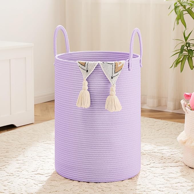 Artfeel Laundry Basket,Woven Cotton Rope Laundry Hamper,80L for Decorative Storage of Dirty Clothes,Toys and Blankets in Bathroom,Baby Room and Living Room