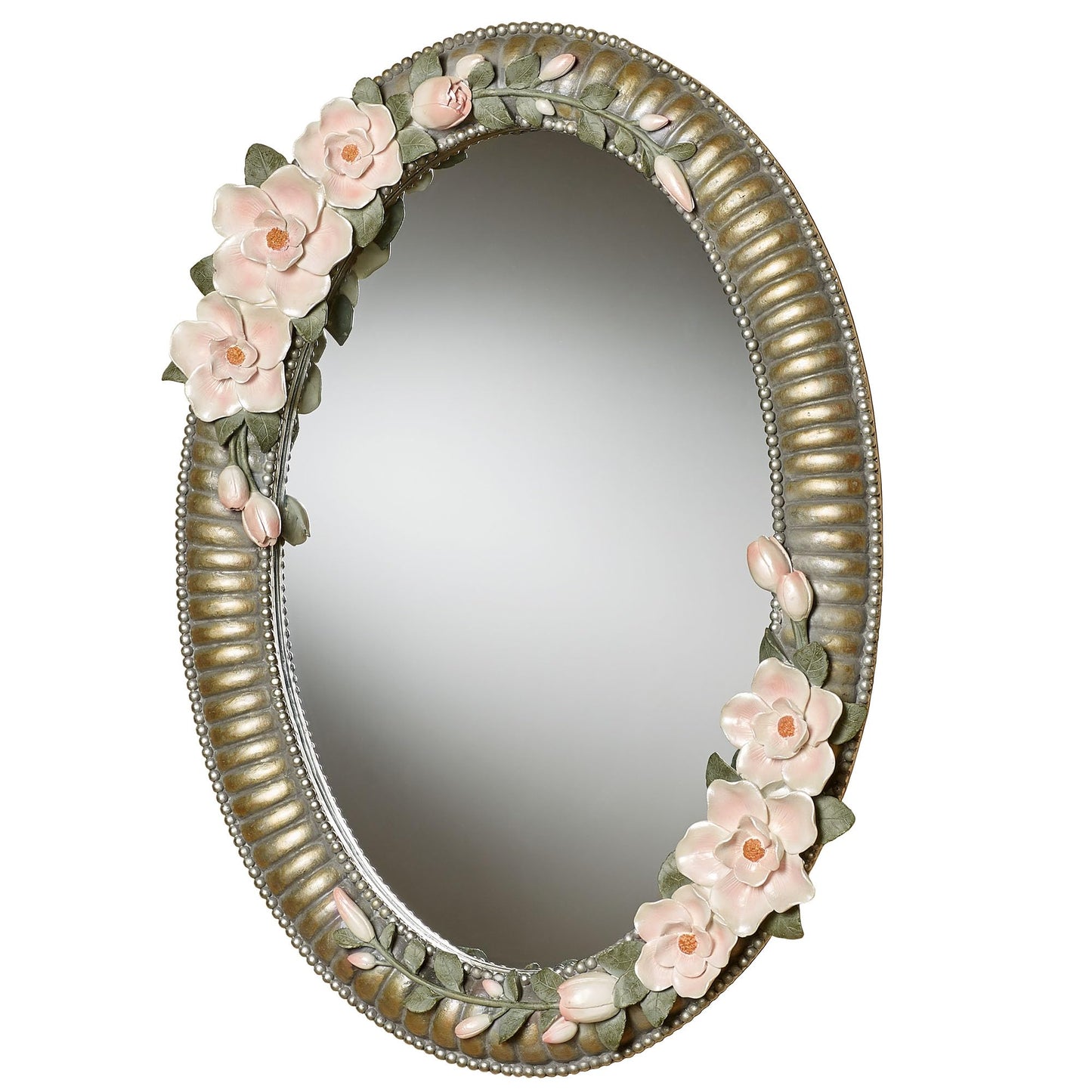 Touch of Class Magnolia Elegance Oval Wall Mirror Champagne Gold | Floral Style Mirrors for Bedroom, Living Room, Bathroom