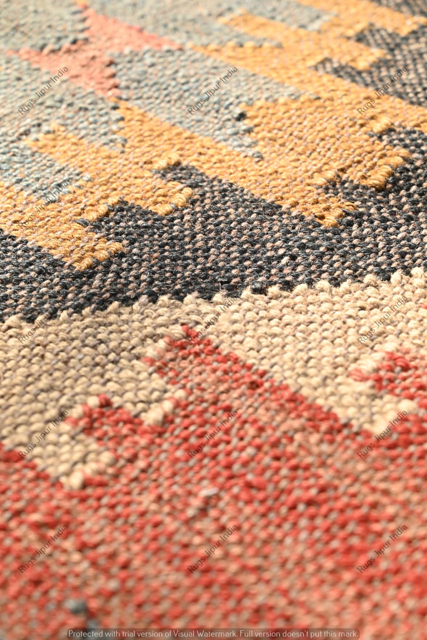 RugsJaipurIndia Handwoven Kilim Wool & Jute Rug - Flatweave Dhurrie Area Rug for Living Room Kitchen Bedroom or Entryway Non-Slip Wool & Jute Rug for Stylish Home Decor