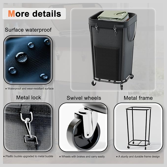 Laundry Basket with Wheels Rolling Laundry Basket, Removable Laundry Bag Design for Daily Use in Bathrooms and Laundry Rooms (Black, 160L)