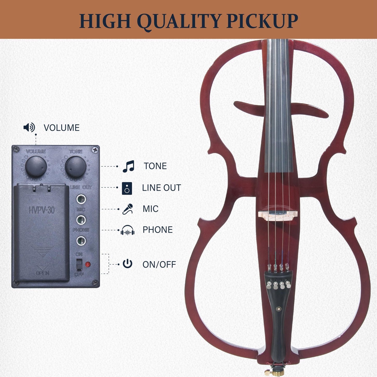 Cecilio CECO-1DW Ebony Electric Silent Metallic Mahagony Cello in Style 1, Size 4/4 (Full Size)