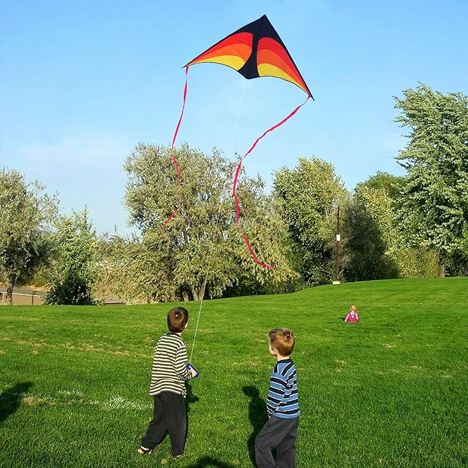 Large Delta Kite for Kids & Adults - Easy to Fly Outdoor Kites for Kids Ages 8-10, Perfect for Beach & Family Activities, Includes Line & Handle