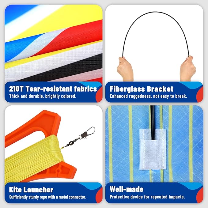 Extremely Easy to Fly Two Piece Plane Kite Set for Kids,Single Line String with Tail for Beach Kites,Durable Outdoor Fun Vibrant Colors Wite Ideal for Beach and Park (Plane Red+Plane Blue, 2)