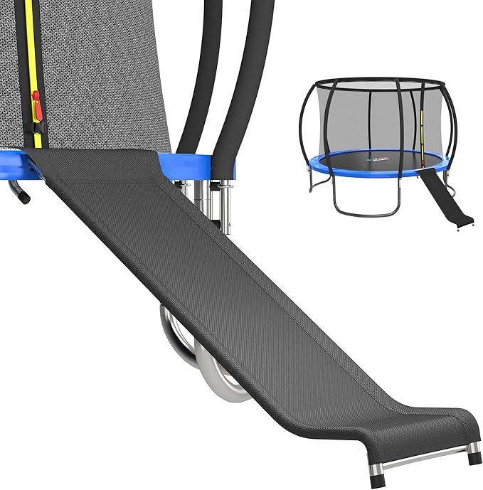 Ergonomic Trampoline Slide with Buffer Region for Children Kids, Outdoor Trampoline Slide Attachment, Heavy Duty Steel, Frame, Easy to Assemble (Silvery)