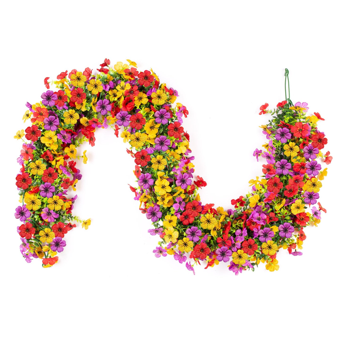 Artificial Flowers Garland Ivy, 4 Pack 5.9 FT Spring Summer Decor UV Resistant Fake Mums Floral Vine Silk Daisy Hanging Flower for Home Garden Wedding Decor Photo Booth Backdrop(Red purple yellow)